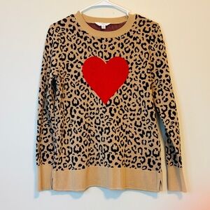 Time and Tru Animal Print Sweater with Red Heart